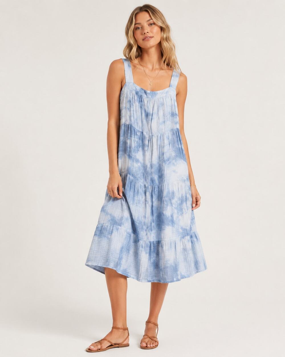Rails Amaya Blue White Tiered Midi Dress Womens XS Boho Casual Summer Cotton